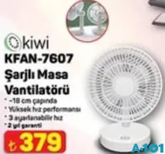 KİWİ KFAN-7607 ŞARJLI MASAÜSTÜ VANTİLATÖRÜ